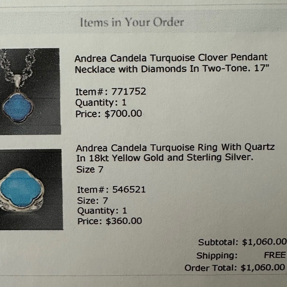 Andrea Candela silver turquoise clover pendant with diamonds. - Picture 8 of 8